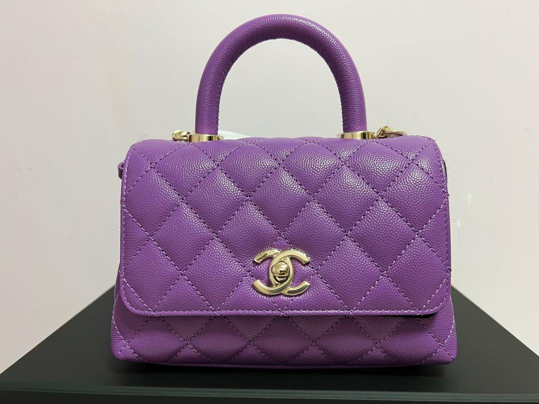 ❣️全新Chanel Mini Coco Handle紫色荔枝皮金扣, 名牌, 手袋及銀包 