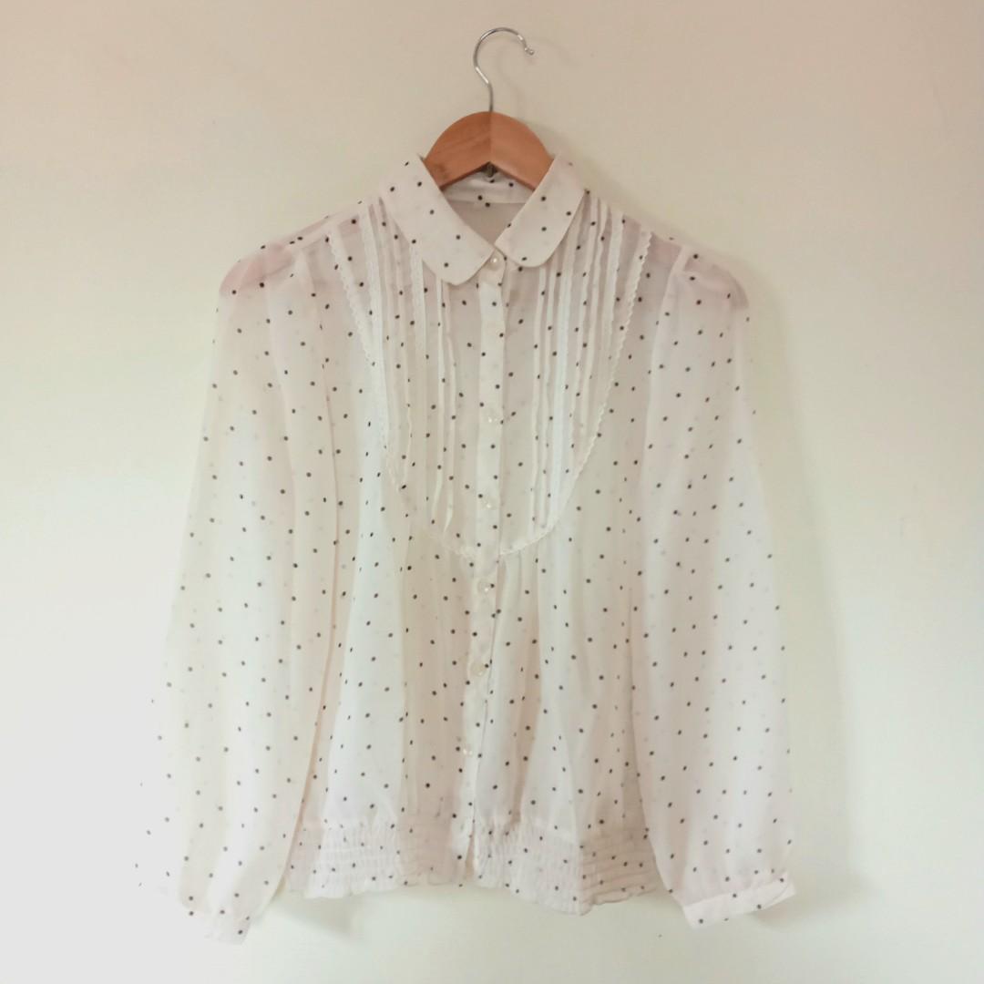 Cream polka dot blouse top