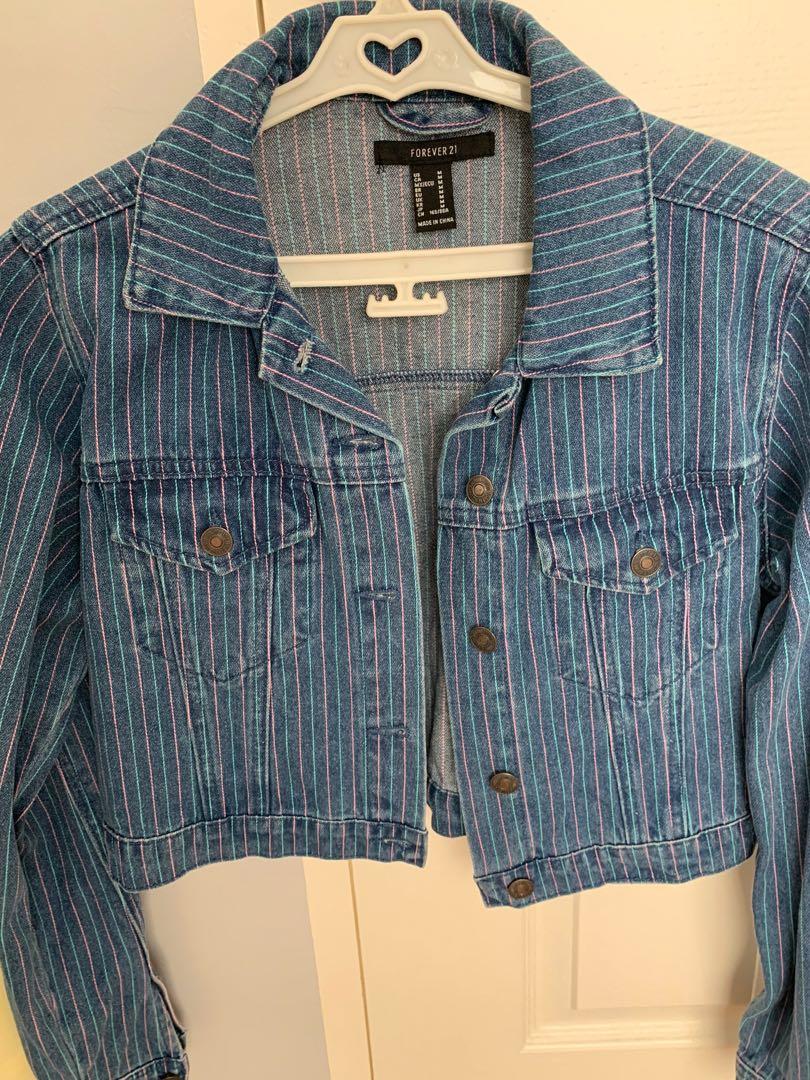 Forever 21 striped denim jacket online