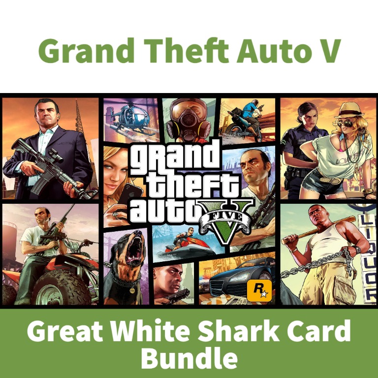 Grand Theft Auto V + Great White Shark Card Bundle, Video Gaming, Video