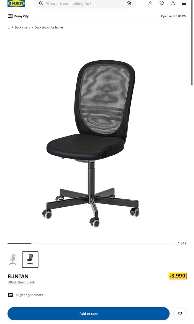 IKEA FLINTAN Office chair black, Furniture & Home Living, Furniture