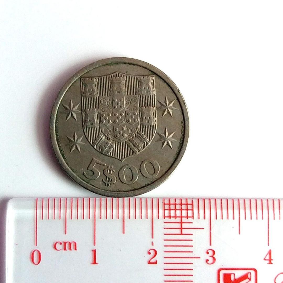 葡萄牙(第二共和國時期)錢幣> 1968 Republica Portuguesa (Portugal) 5$00 Escudos  Copper-nickel Coin (Circulated 已流通)(Ref: Pg500e68_xm18), 興趣及遊戲, 收藏品及紀念品,  錢幣- Carousell