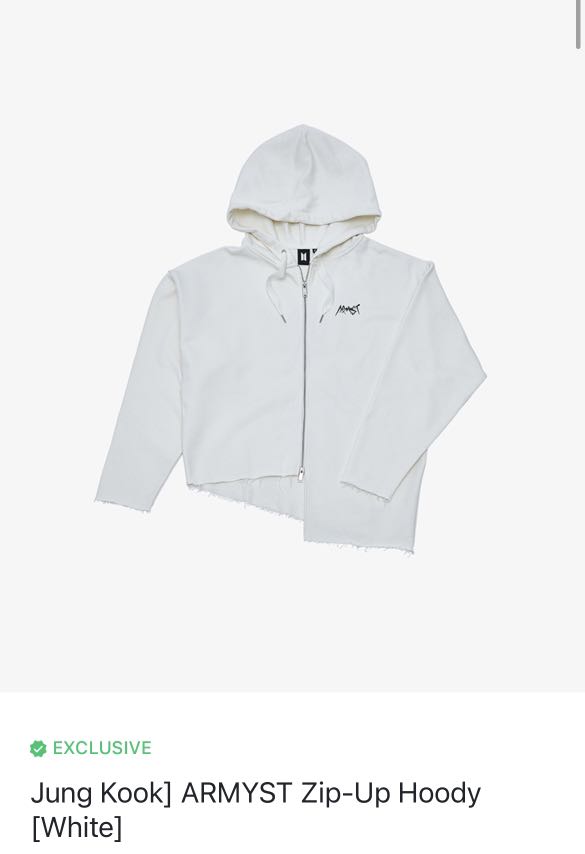 Jungkook ARMYST zip up hoodie (white), Hobbies & Toys, Memorabilia