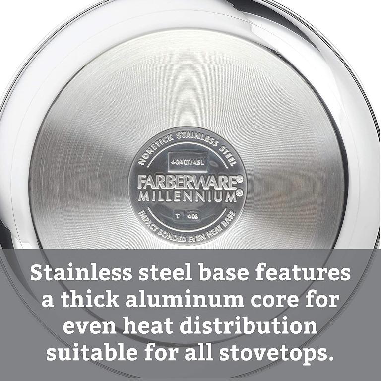 Farberware Millennium Stainless Steel Induction Sauce Pan With Lid, 3 Quart  - Silver