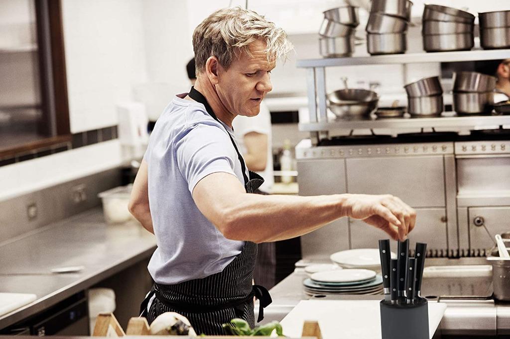 [KM1] Royal Doulton Gordon Ramsay 6 Piece Knife Block Set, Black 4.3" Filament Block, 8" Chef
