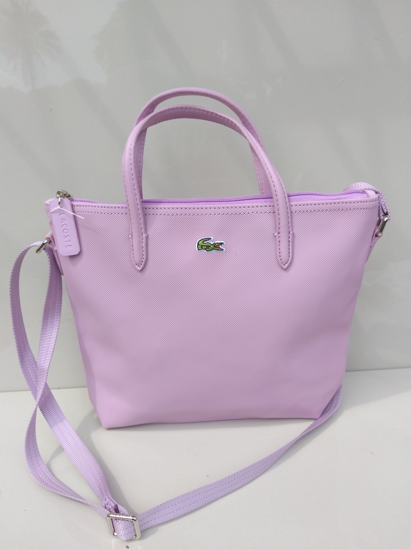 Lacoste lavender satchel two way bag, Luxury, Bags & Wallets on Carousell