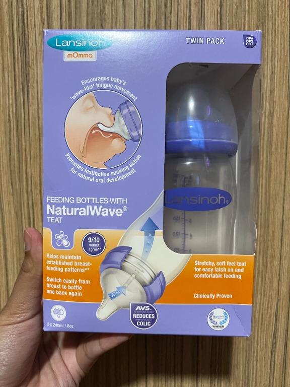 Lansinoh Feeding Bottle with NaturalWave Teat 240ml 2-Pack, Babies & Kids,  Nursing & Feeding, Breastfeeding & Bottle Feeding on Carousell