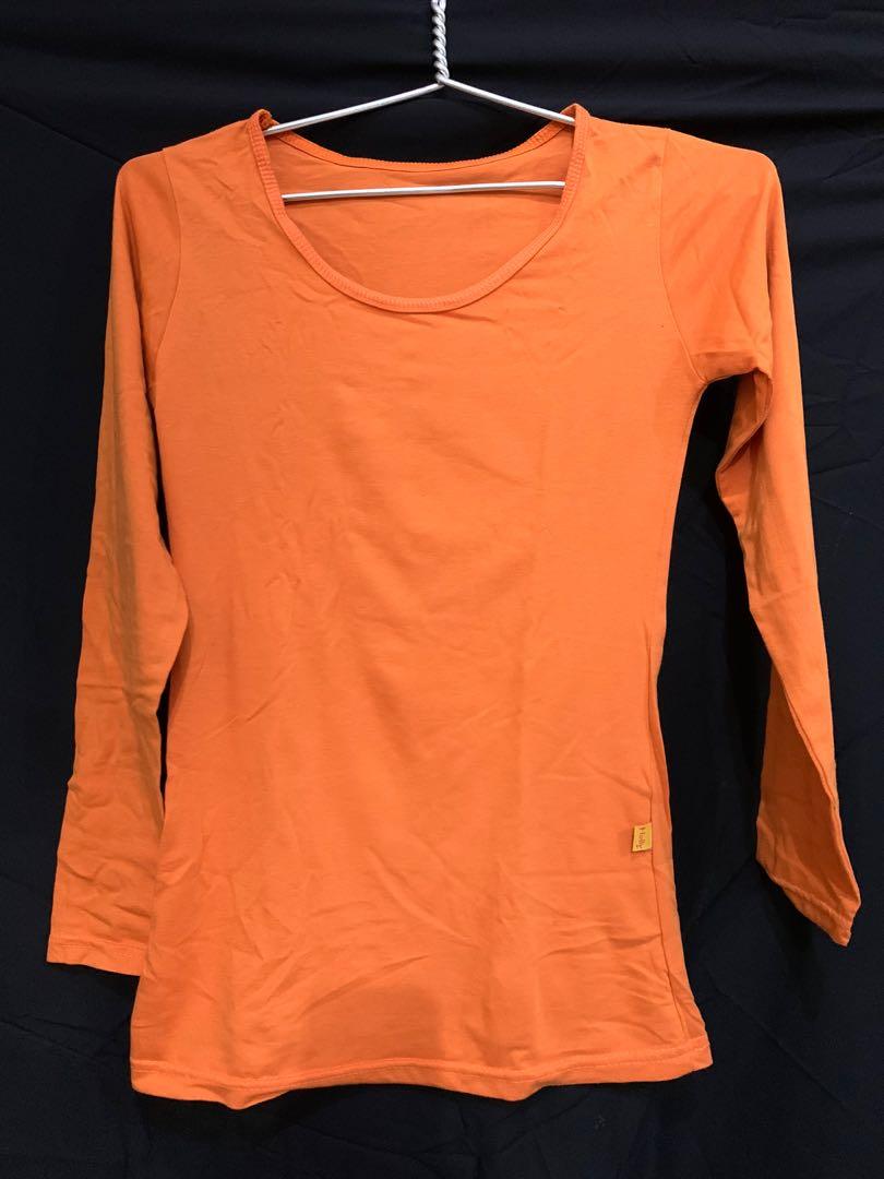 Long sleeve orange top, Fesyen Wanita 