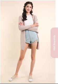 MADEBYNM BASIC AMBREE MID-LENGTH KNIT CARDIGAN IN OAT BEIGE