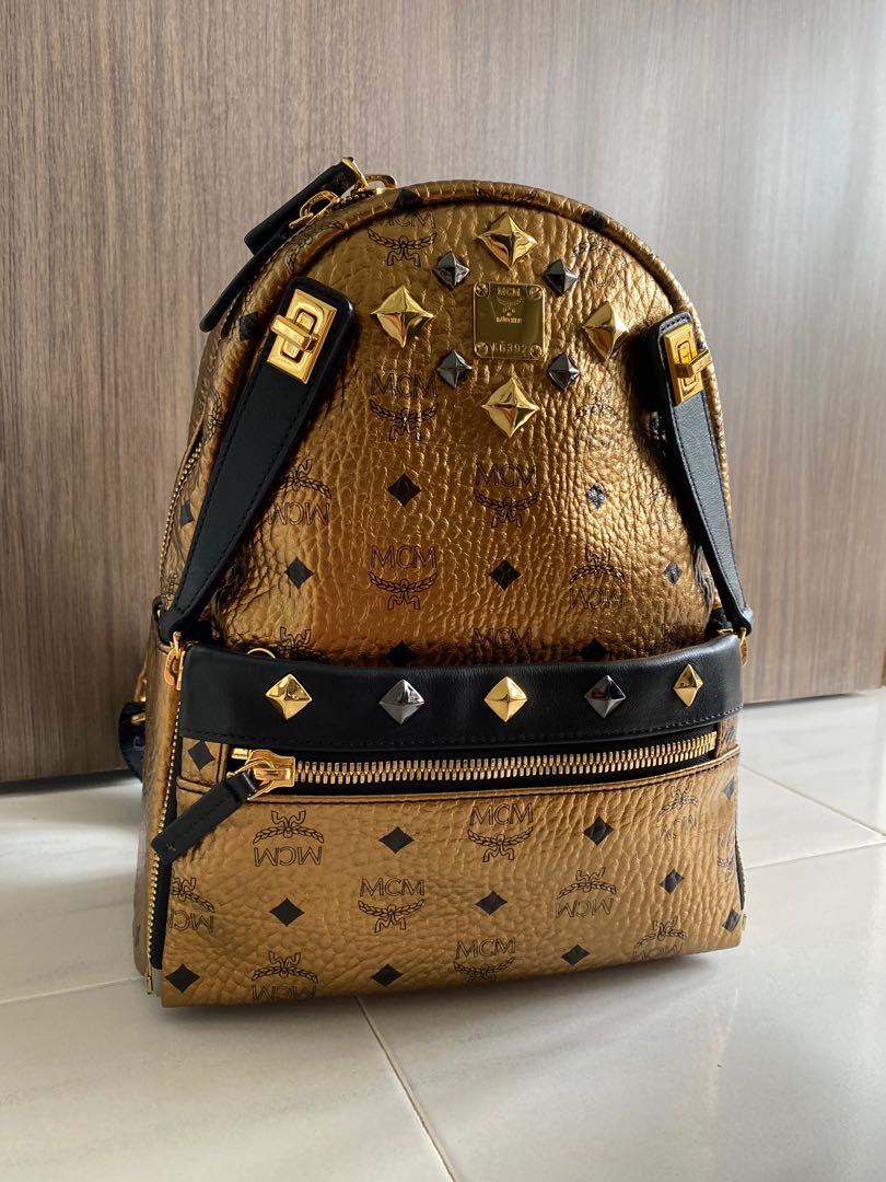 Gold mcm top backpack