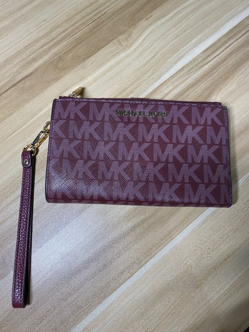 Michael Kors Burgundy Signature Double Zip Wristlet Wallet