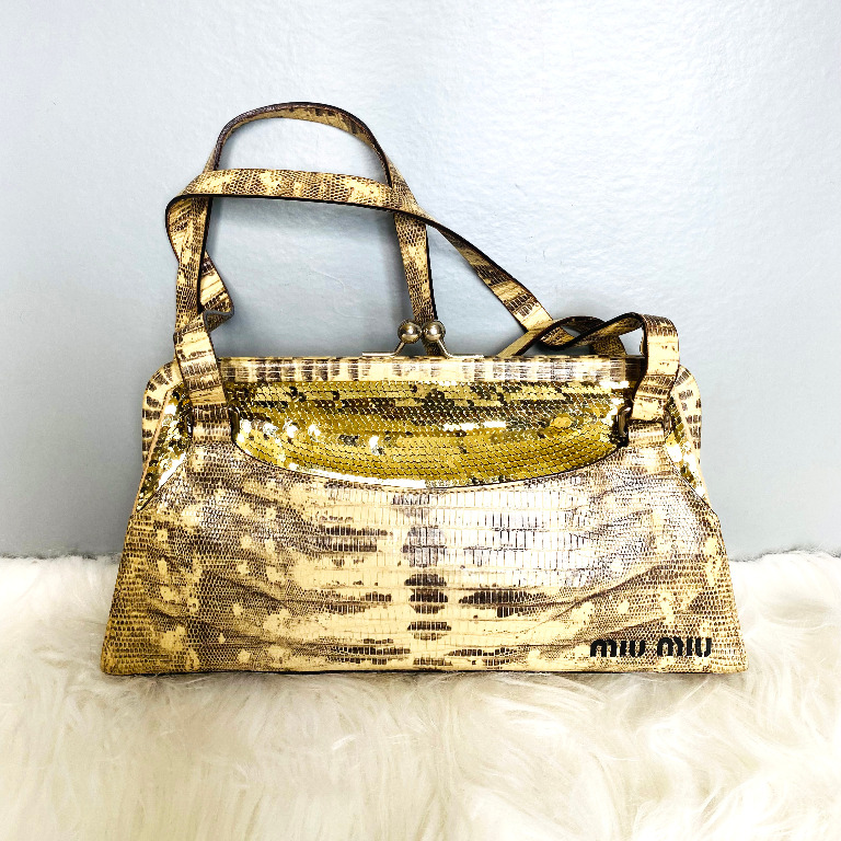 Miu Miu Beige Sequined Python Leather Shoulder Bag Women s