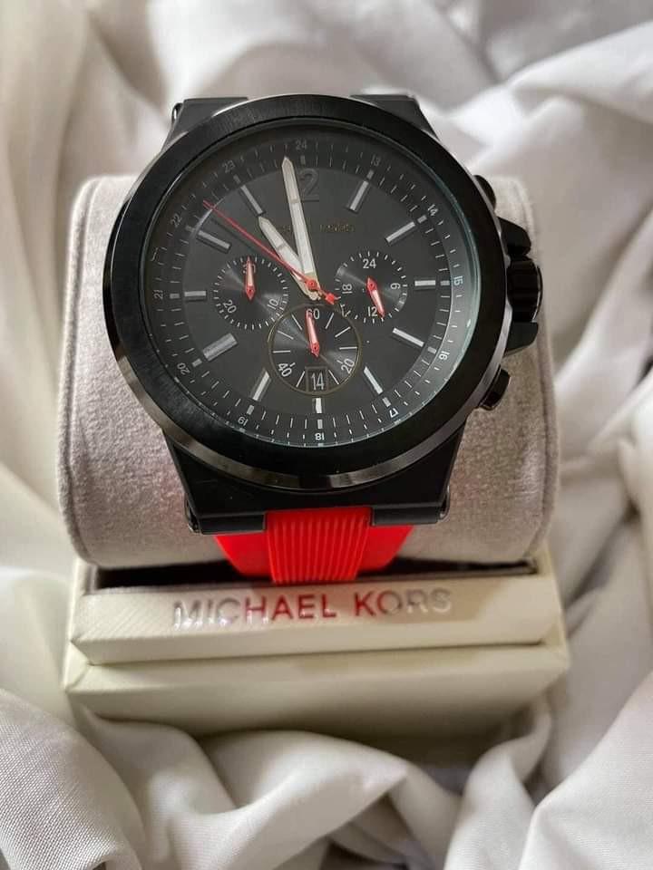 MK DYLAN RUBBER STRAP RED BLACK FACE DIAL AUTHENTIC WATCH