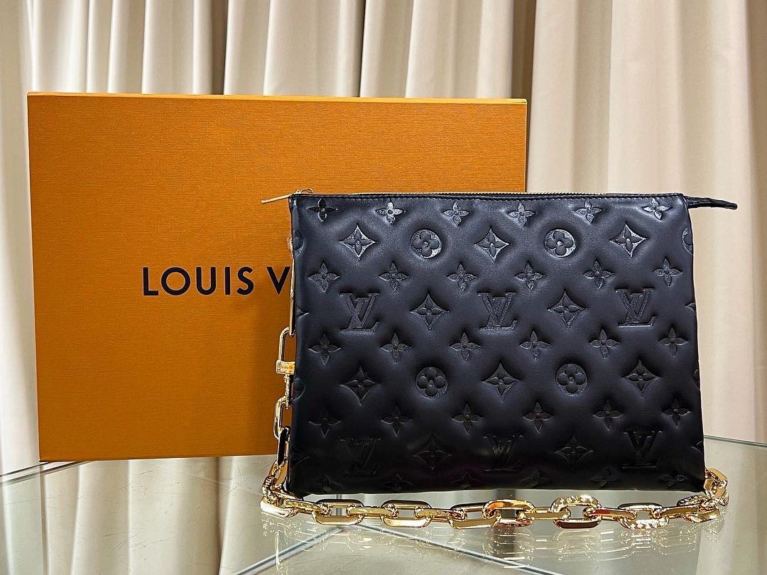 Louis Vuitton, Bags, Louis Vuitton Black Monogram Puffy Lambskin Coussin  Mm Microchipped For Auth