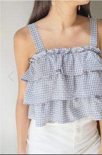 NOELLE GINGHAM TIERED TOP #MADEBYLOVET (WILLOW BLUE)