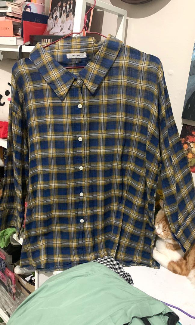 Oversized Plaid Shirt, Fesyen Wanita 
