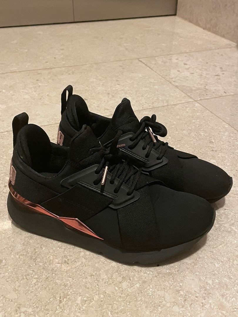 Puma rose gold muse metal women trainers black
