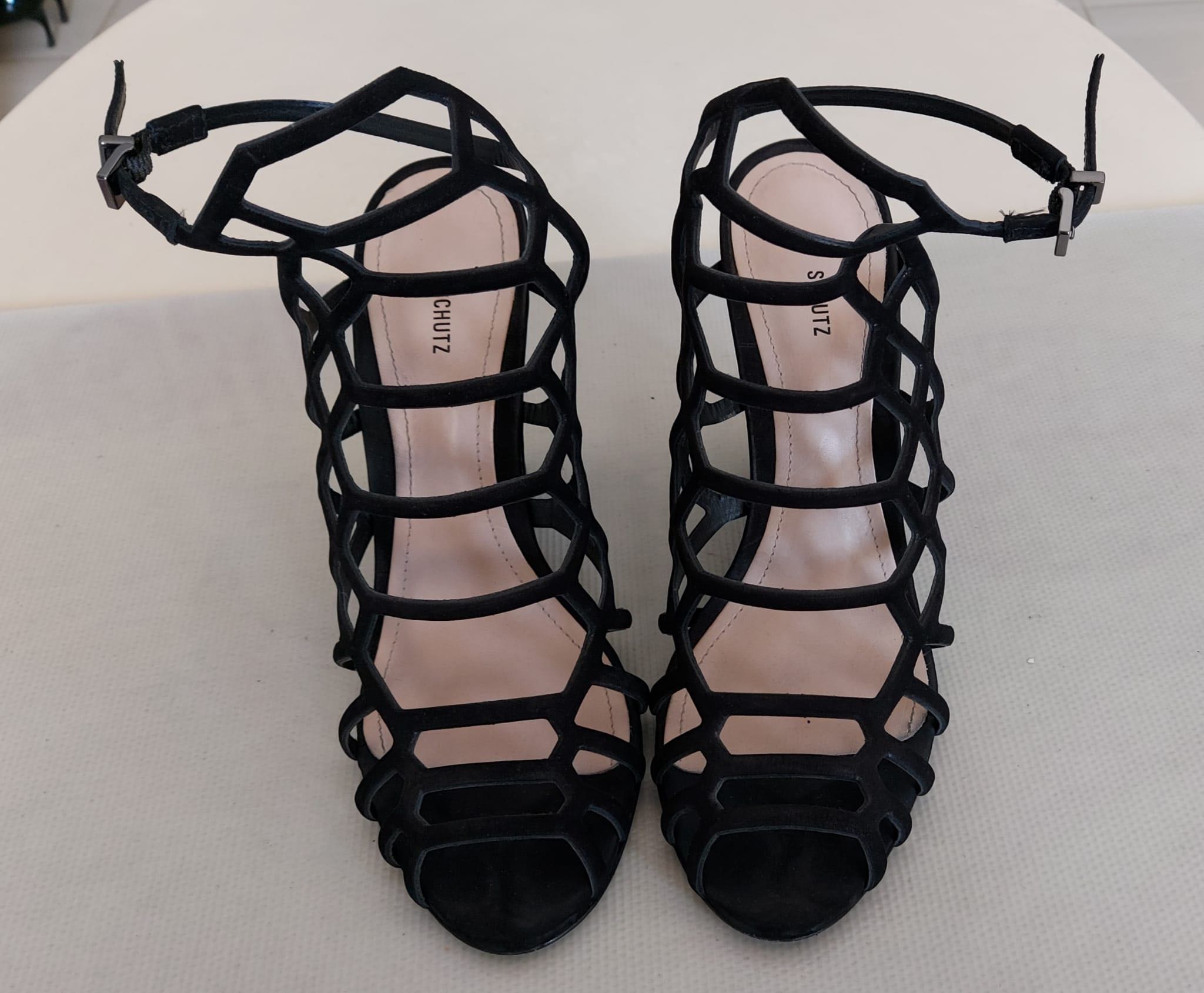 Schutz Margie Black Leather Caged Wedge Single Sole Open Sandals size ...