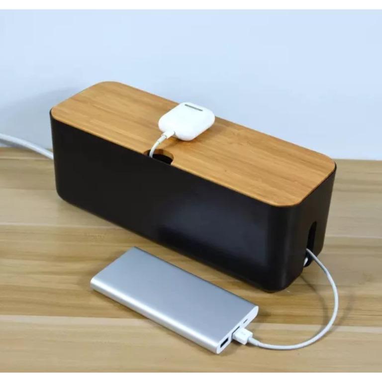 *SG Ready Stock* Cable Storage Organizer Box With Wooden Grain Design ...