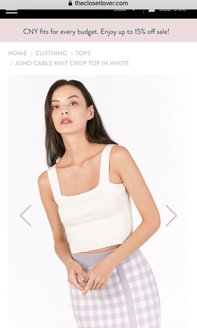 The closet lover JUNO CABLE KNIT CROP TOP IN WHITE, Women's Fashion ...