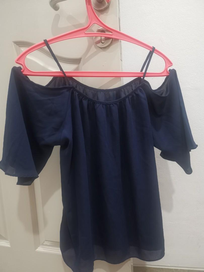Tops woman Navy, Fesyen Wanita, Pakaian 