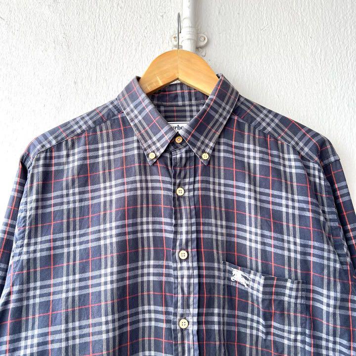 Vintage Burberry Classic Nova Check L S Navy Button Up Shirt