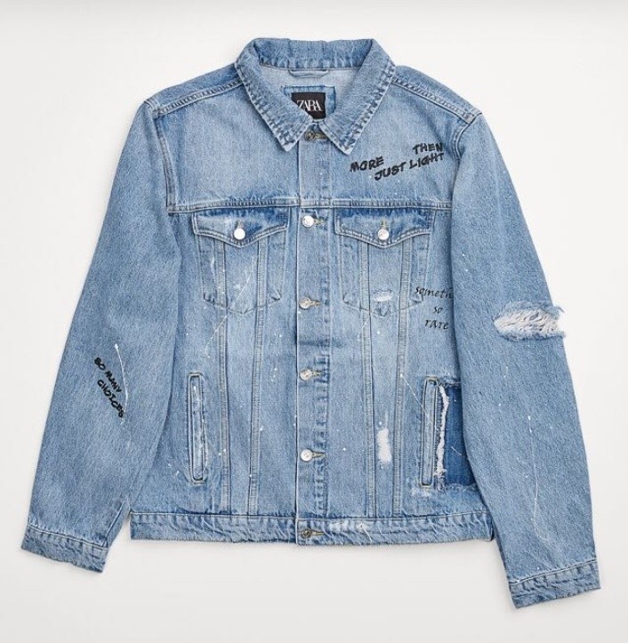 Zara critical thinker denim jacket 