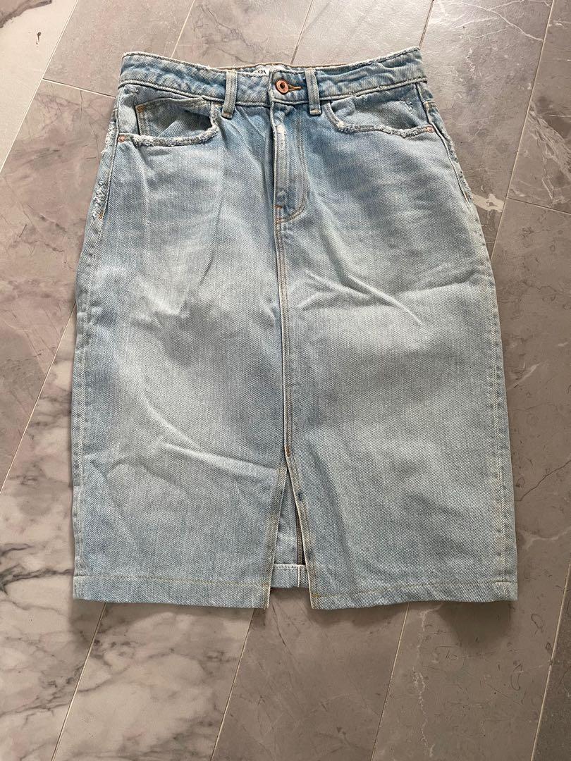 Zara midi denim skirt, Women's Fashion, Bottoms, Skirts on Carousell