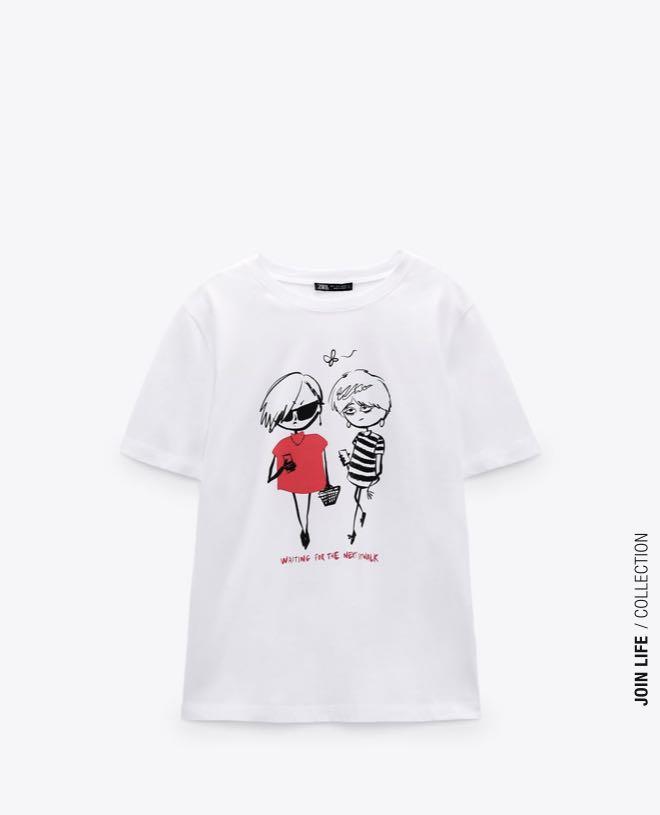 Zara T-shirt with front print, Women's 