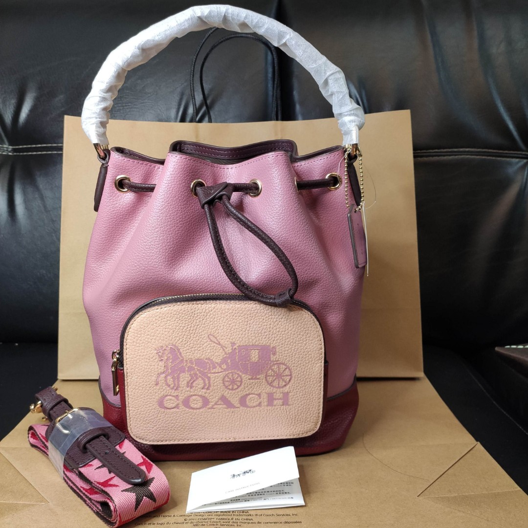 1899 Coach Jes Drawstring Bucket Bag in Colorblock With Horse