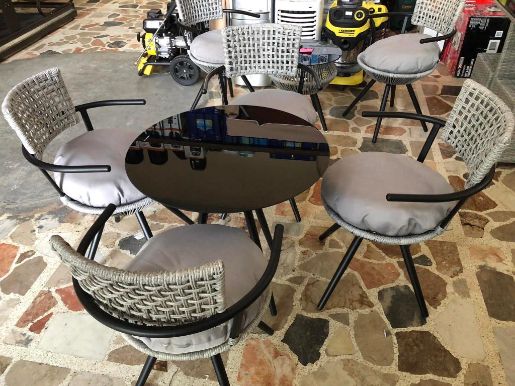 4 Seater Round Dining Set Gray, Furniture & Home Living, Furniture