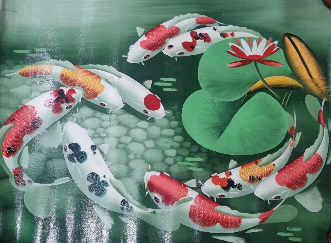 9 Koi Oil Painting Fengshui Hobbies Toys Stationery Craft Art