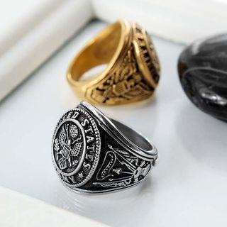 【美碼 US Size 7-12】Stainless Steel US Army Ring Men's Jewelry (silver/gold) 男士復古美軍風格不銹鋼戒指潮流首飾 (金/銀色可選)64191462107523110
