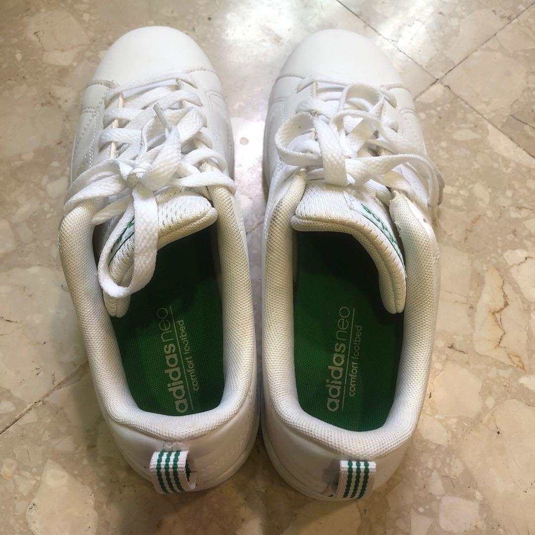 Authentic Adidas Neo White Green Stripe Sneakers Tennis Court Shoes