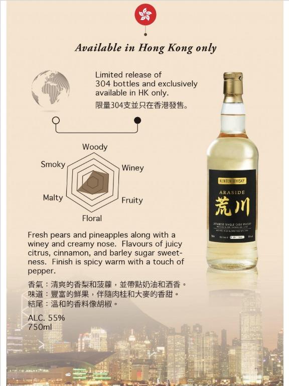 Araside 荒川Japanese Single Cask Whisky 2010, 嘢食& 嘢飲, 酒精飲料- Carousell