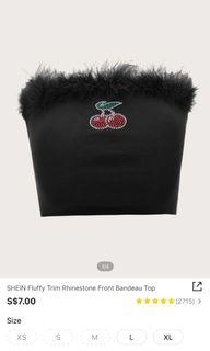 BN shein fluffy trim rhinestone front tube top