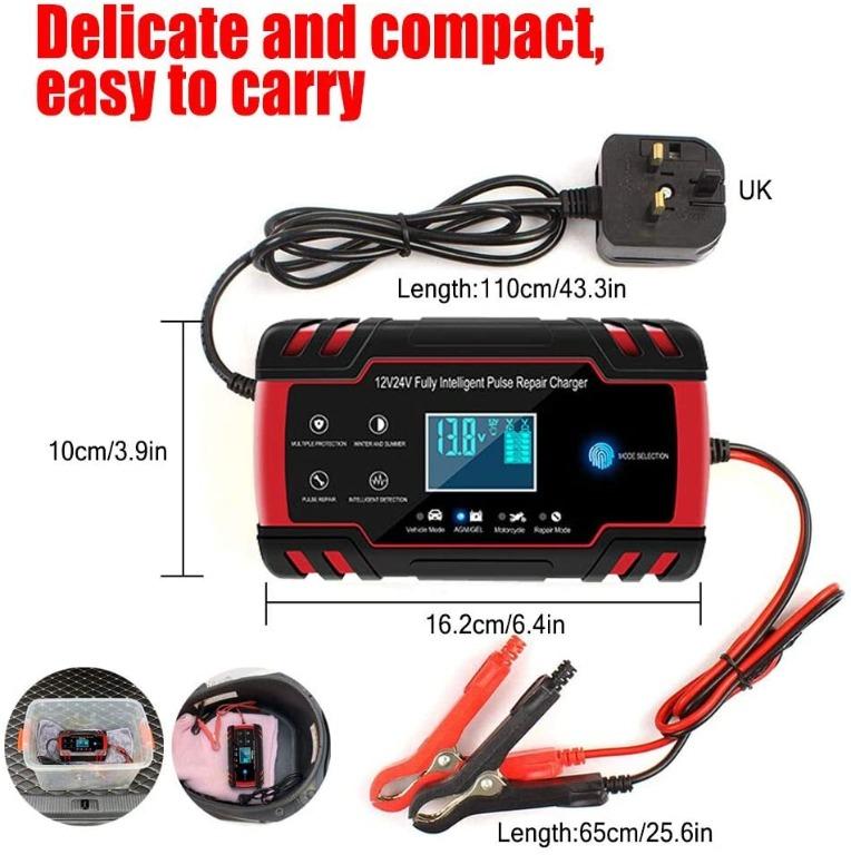 Car Battery Charger 12V 24V 8A Intelligent Automatic Battery Charger Maintainer 12V Battery Charger with 3 Stage Charging 6 Charging Mode Maintains