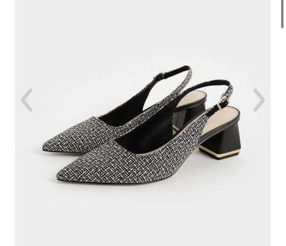 Charles and Keith Tweed Pointed Toe Slingback Pumps - Multi, Women's  Fashion, Footwear, Heels on Carousell