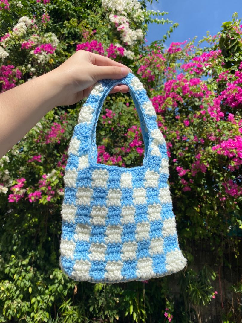 checkerboard crochet bag, Women's Fashion, Bags & Wallets, Shoulder