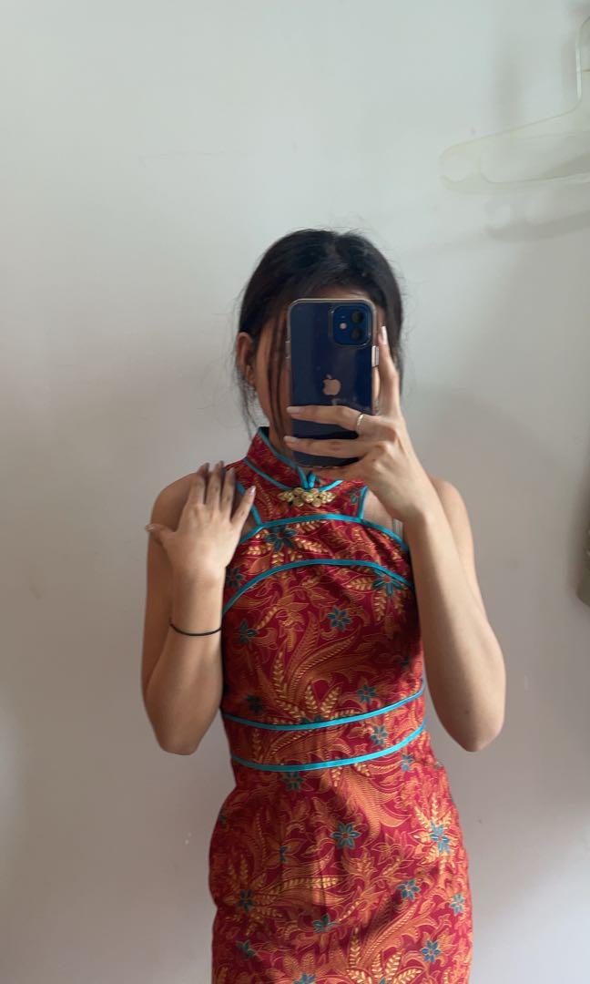 Cheongsam Qipao Batik Merah Dress Cny Imlek Fesyen Wanita Pakaian Wanita Gaun And Rok Di Carousell 