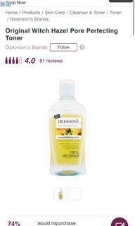 Dickinson Brands Original Witch Hazel, Pore Perfecting Toner, 16 fl oz (473 ml)