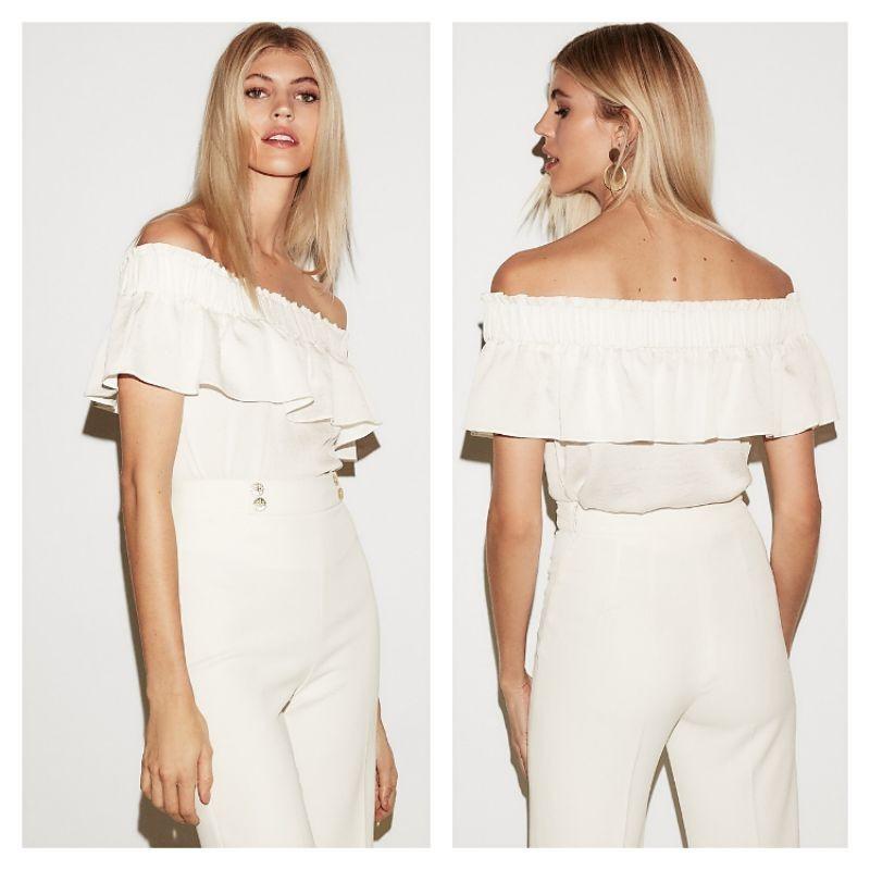Express off shoulder ruffle smocked top 