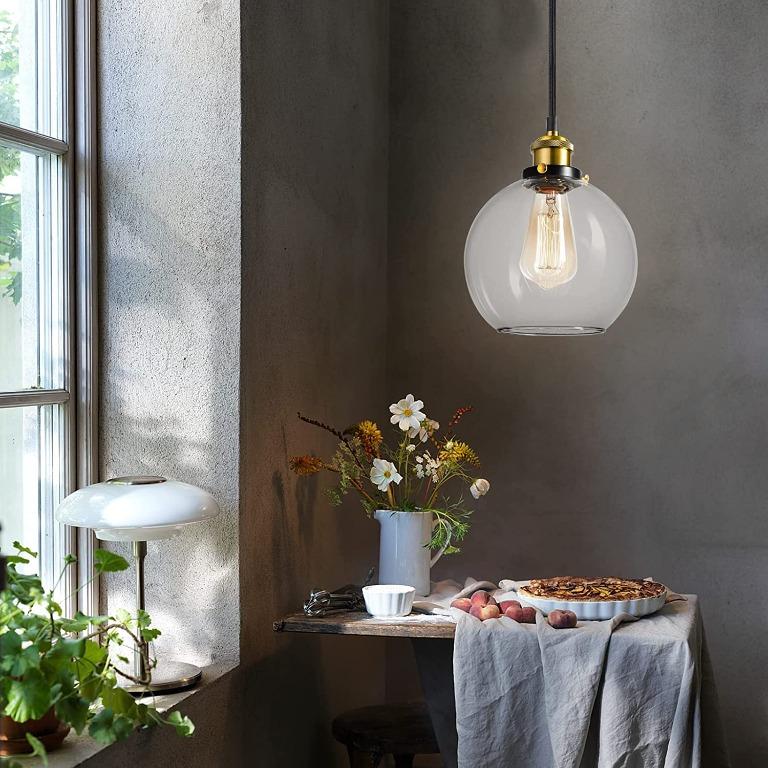 Frideko Vintage Pendant Light Retro Industrial Ball Glass Ceiling Light Fitting Fixture for Kitchen Island Home Bedroom Hallway Entryway 20CM