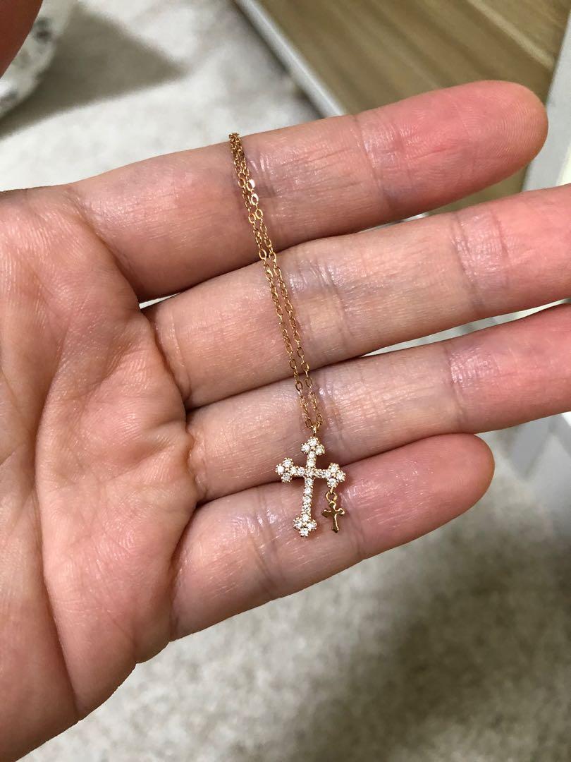 Gold heart 14k rose gold diamonds cross necklace Women s Fashion