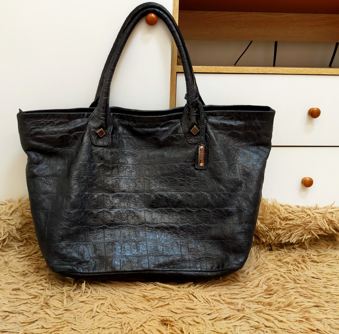 Italy Black Genuine Leather Tote Bag Shoulder Bag Luxury Bags Wallets On Carousell