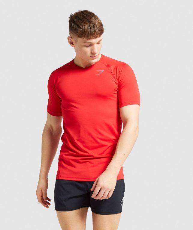 Gymshark col V manches courtes rouge homme Veer t-shirt GMST3104