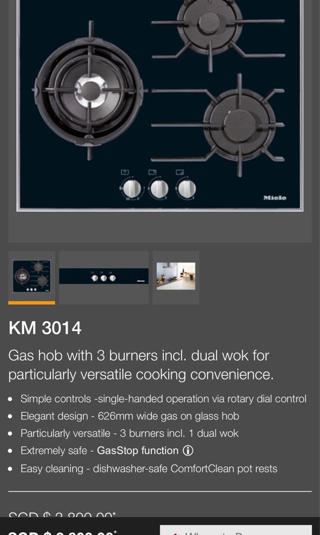 Miele Gas hob 3 Burner, TV & Home Appliances, Kitchen Appliances, Hobs