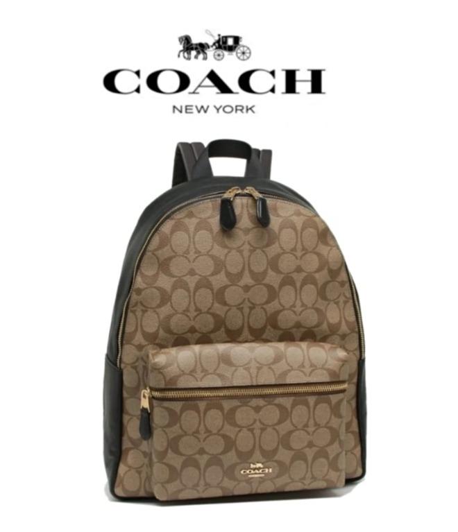 New Coach Original Backpack Signature Collection Brown Black Color Shoulder Bag Backpack Combination Color For Women Come With Complete Set Suitable