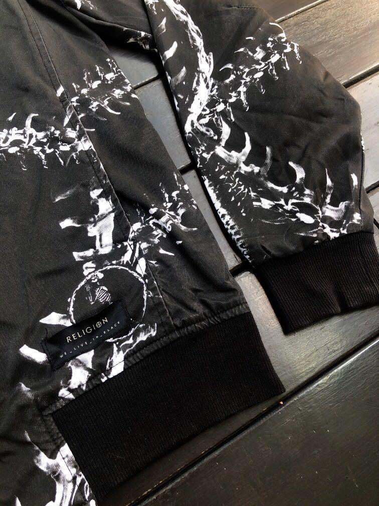 RELIGION Black White Skeleton Bomber Jacket MEN Size