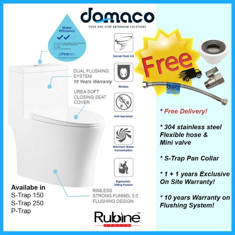 Rubine Punta Nera 1Piece Toilet Bowl (Rimless Funnel Flush 3.0